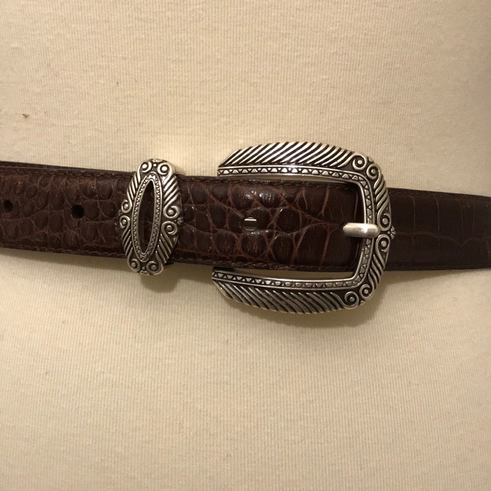 Fossil brown leather belt silver buckle - Picture 1 of 6